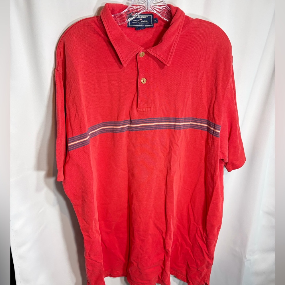 VTG 90s Polo Sport Ralph Lauren USA Flag Short Sleeve Red Polo Rugby Shirt XXL